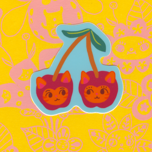 Cat Cherries Sticker